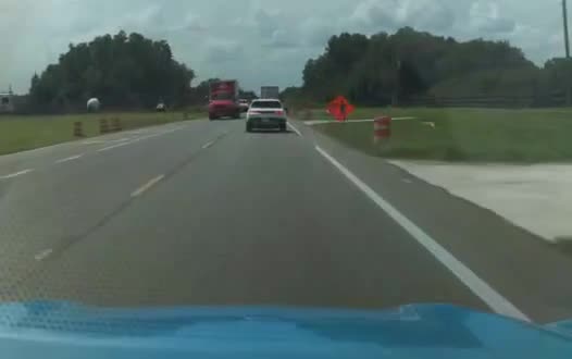 Ford Mustang Mach-E forward-camera frame in an interstate work zone