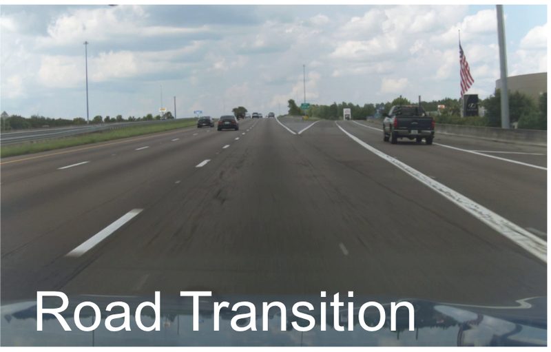 Interstate where the lane lines split at a transition